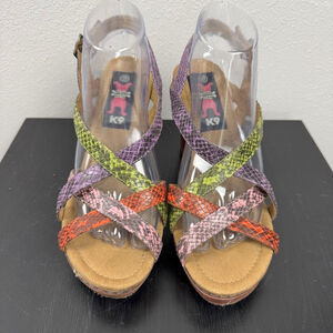 K9 by Rocket Dog Strappy Heel Sandal Womens 9M Reptile Skin Wooden Block Heel